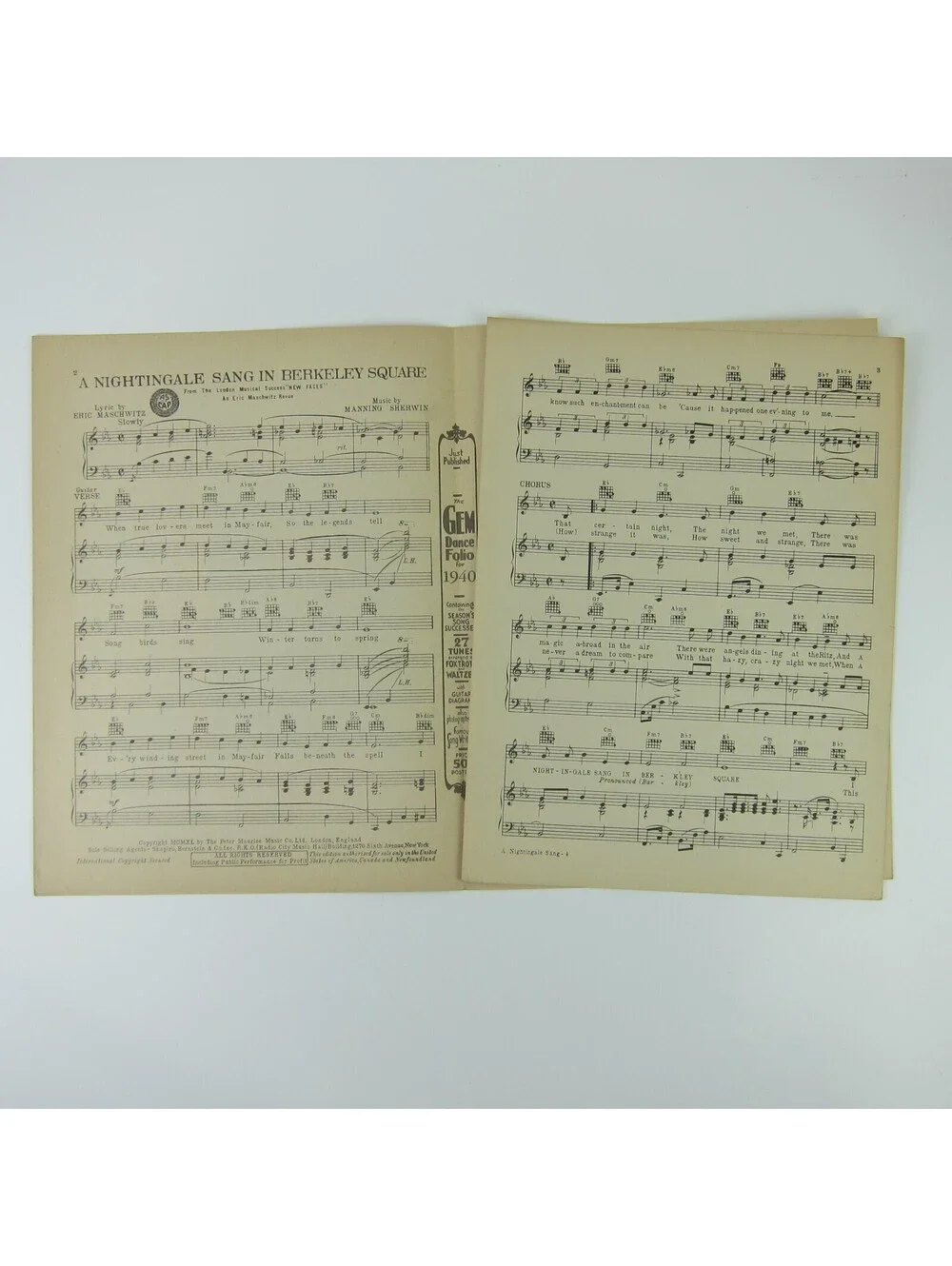 Sheet Music A Nightingale Sang In Berkeley Square Kate Smith Vintage 1940